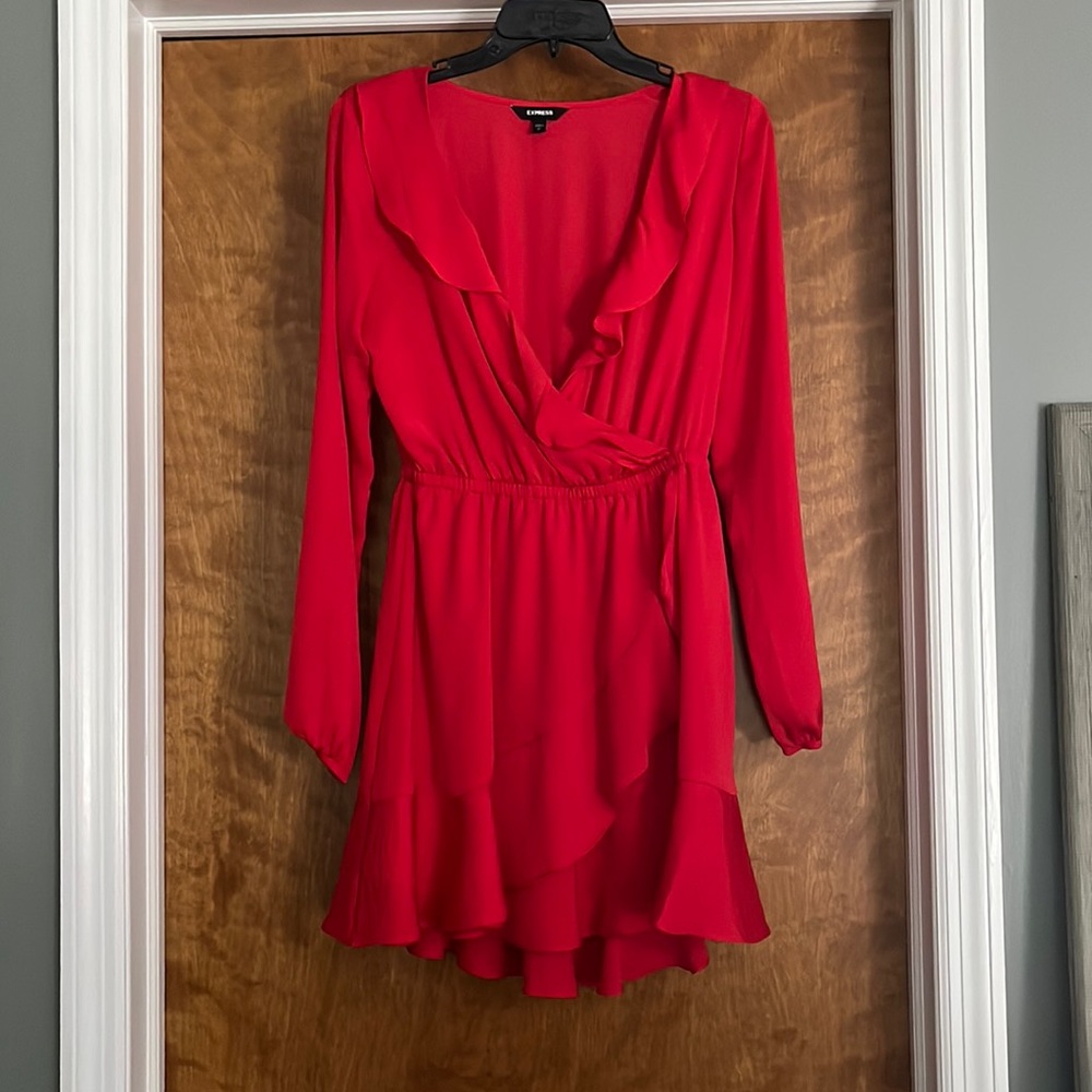 Express long sleeve ruffled knee length dress